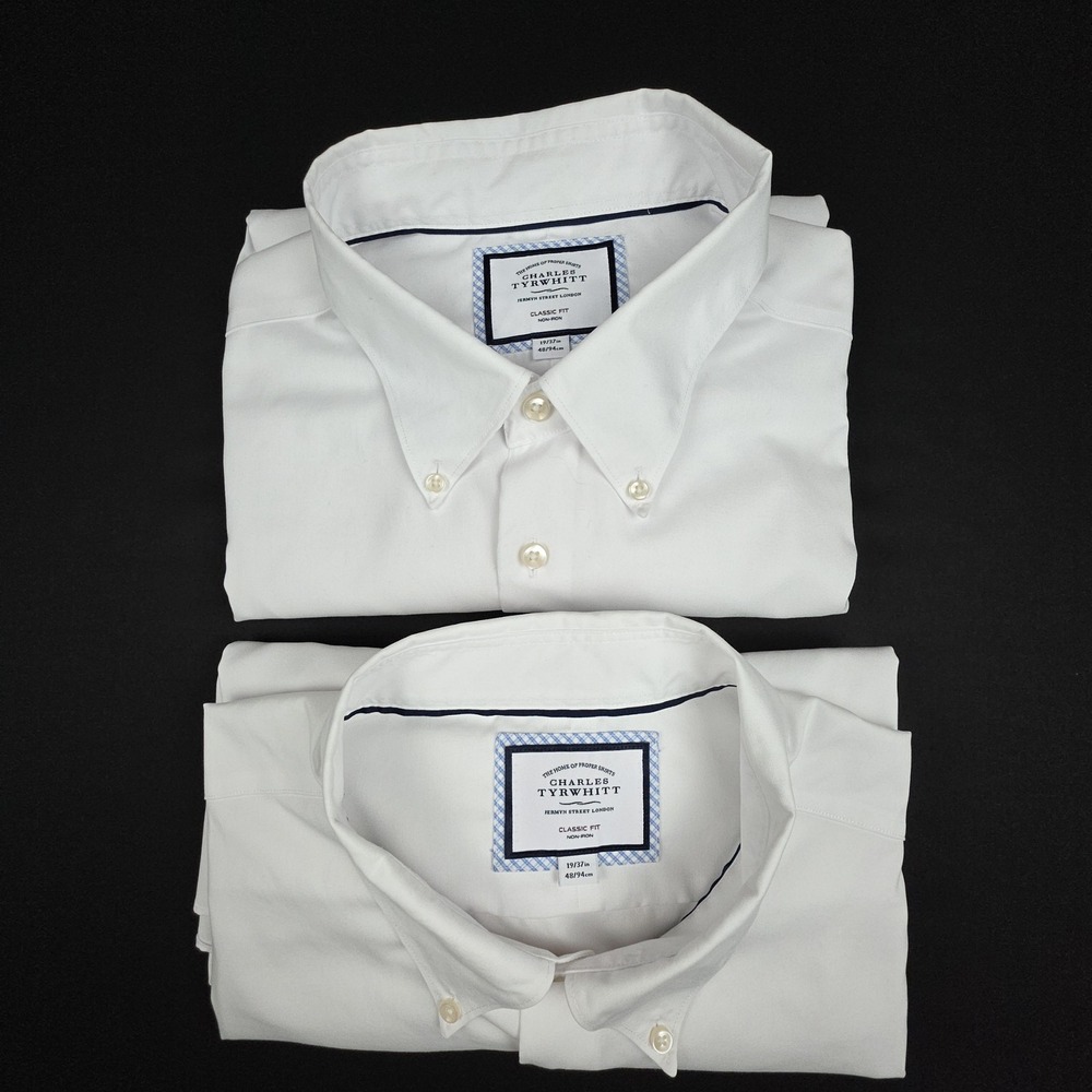 Charles Tyrwhitt Non-Iron Classic Fit Dress Shirt Mens 19/37 White Cotton Lot 2